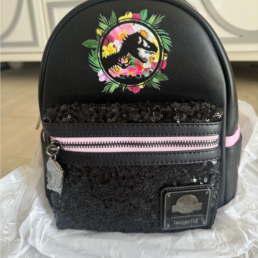Loungefly jurassic Park pink sequin mini backpack